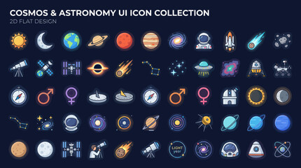 Cosmos and Astronomy UI Icon Collection: 2D Flat Design © hidayati
