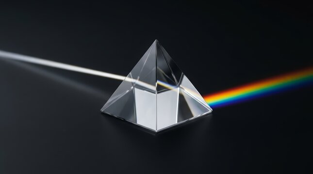 A scientifically accurate optical prism demonstrating light transmission, analytical thinking, precision, and clarity. Suitable for presentations, technology branding, educational graphics