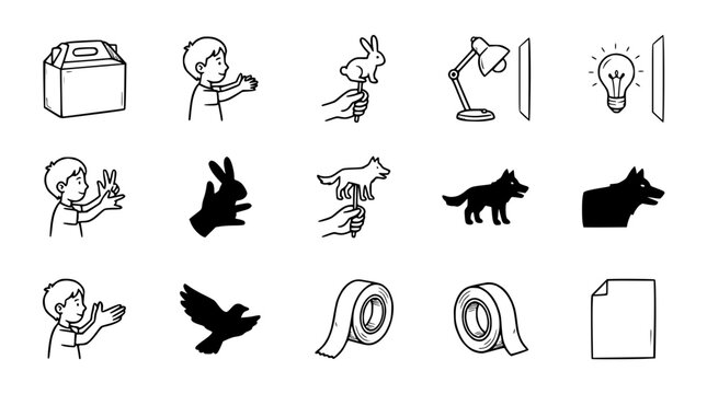 Child's Hand Shadow Puppets: Rabbit, Bird, Fox, and Lightbulb Ideas