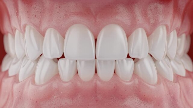 Close up animation of healthy teeth gently biting and releasing showcasing perfect dental care