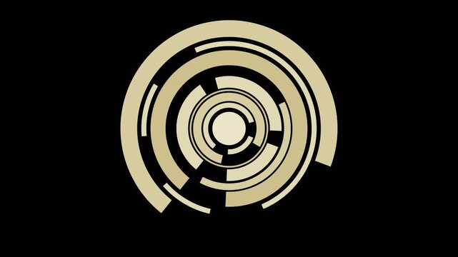 HUD circular interface with rotating gold arc segments and concentric rings on black background