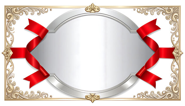 ornate certificate template with red ribbons and golden floral border, award plaque design elements