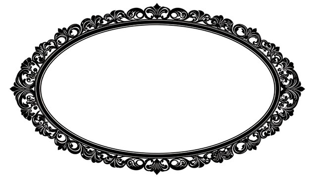 Ornate oval frame with intricate scrollwork and floral details, decorative element for design, vintage border