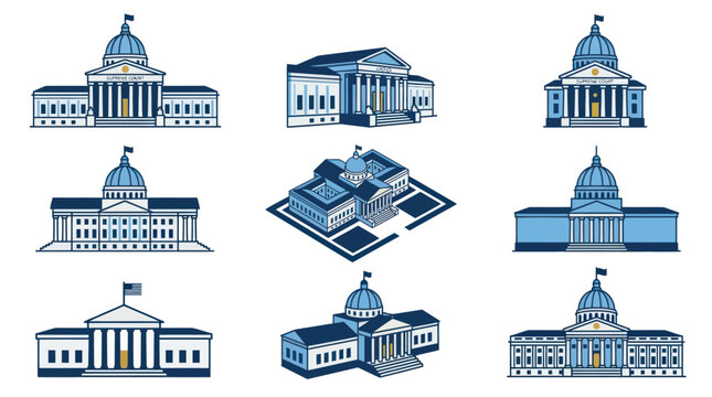 Classical government and courthouse building architectural illustrations.