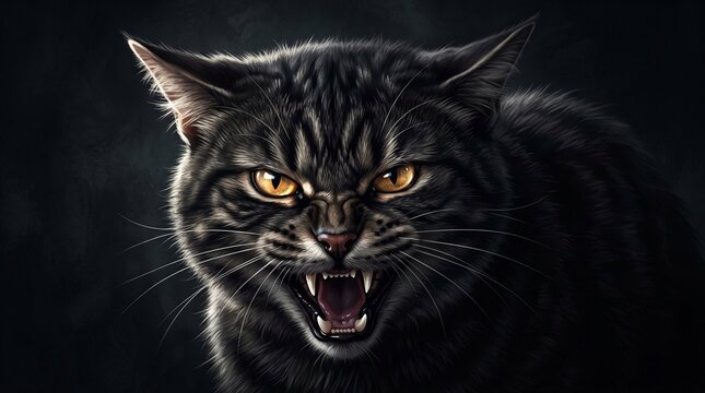 Angry black cat with yellow eyes 2.