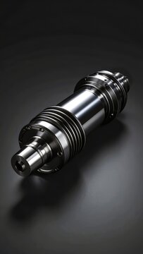 Shiny metallic industrial component against a dark background creating depth and focus