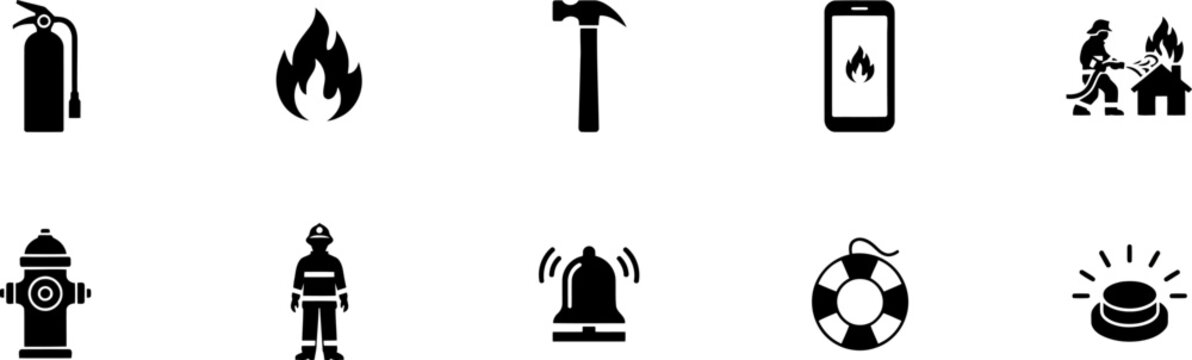 Fire Safety Icons Collection With Extinguisher And Hydrant vector illustration