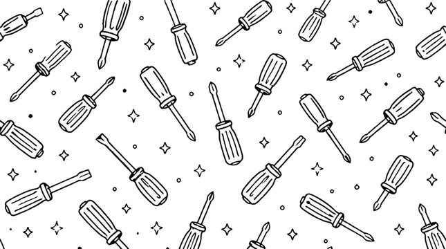 Repeating pattern of screwdrivers on white background.