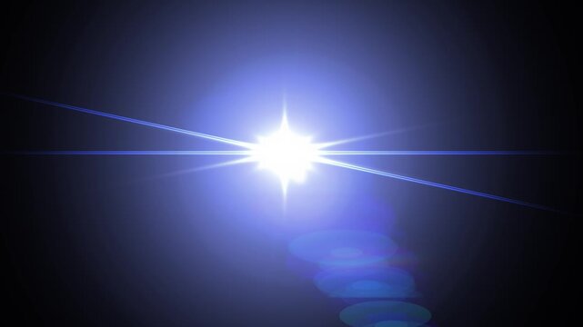 Anamorphic lens flare with blue light streaks on black background, motion graphics overlay for cinematic transition, sci-fi atmosphere