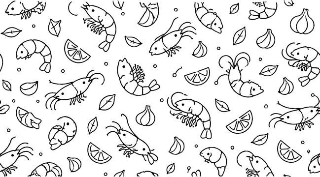Seafood and citrus pattern with shrimp fish garlic and lemon.