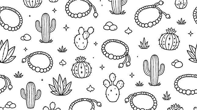 Cactus and snake line art pattern design.