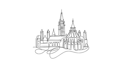 Fototapeta premium Parliament Hill Building Continuous Line Art Drawing, Ottawa Canada Landmark