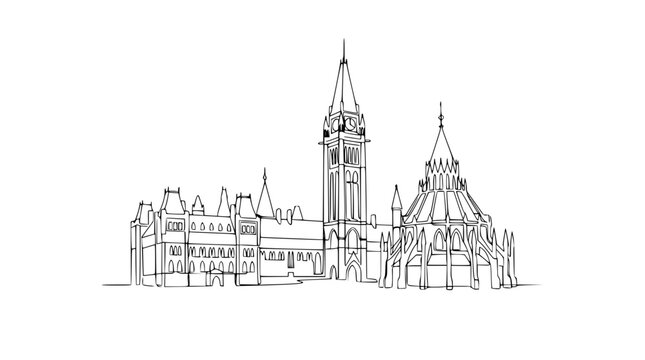 Parliament Buildings Sketch - Ottawa, Canada - Line Art Illustration