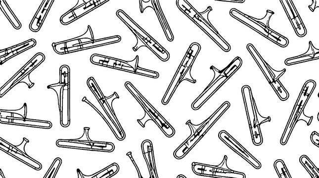 Assorted trombones in a scattered pattern design.