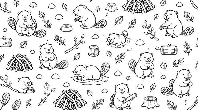 Playful beavers in a forest setting illustration.