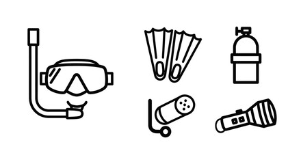 Set of diving and snorkeling equipment line icons. © power