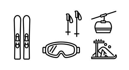 Skiing and winter sports equipment line icon set. © power