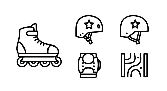 Roller derby equipment icons featuring skates and pads.