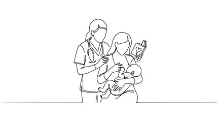 Obraz premium Nurse Assisting Mother Breastfeeding Baby, Health Education Book