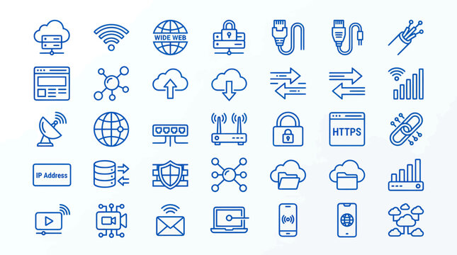 Technology Icons Set: Network, Internet, Cloud, Security, Data, Connection