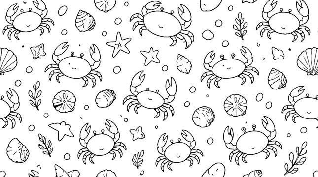 Detailed line art of crabs and sea creatures.