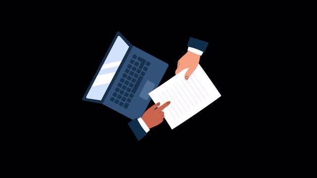 Top View of Business People Reviewing Documents Together Animation - Transparent