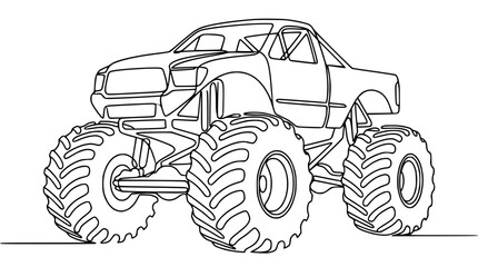 Monster Truck Outline Drawing - Bold Line Art Illustration © Wesi