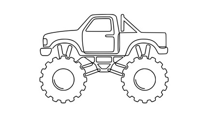 Line Art Monster Truck with Large Wheels, Off-Road Vehicle Illustration © Wesi