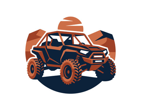 Off-Road UTV Side-by-Side Buggy Illustration with Desert and Mountain Background