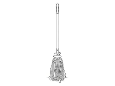 A long-handled broom with a wooden handle and a bristled head. The broom is positioned vertically against a plain white background.