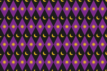 Black Purple Gold Seamless Celestial Diamond Solar and Lunar Pattern © Lailaynta