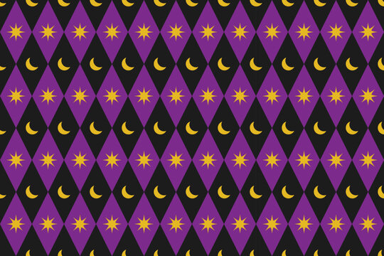 Black Purple Gold Seamless Celestial Diamond Solar and Lunar Pattern