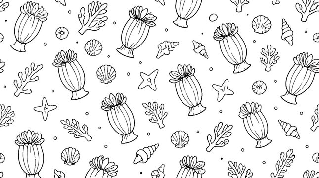 Hand drawn underwater sea life pattern design.