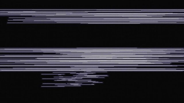 White Pixel Scanlines with Horizontal Glowing Dot Streaks Flickering on Black Background for Futuristic Data Transmission Effect