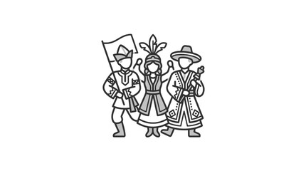 Fototapeta premium Group of people in traditional Slavic folk attire line art.