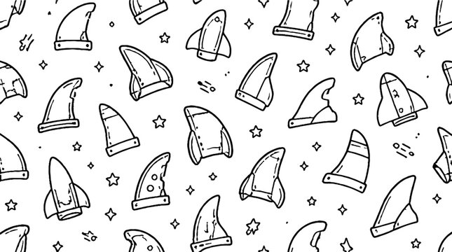 Repeating shark fin pattern in black and white.