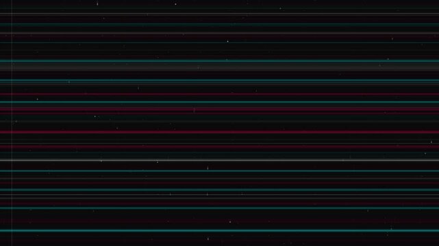 VHS tape distortion with red cyan scanlines and flickery dust particles for retro analog signal effect