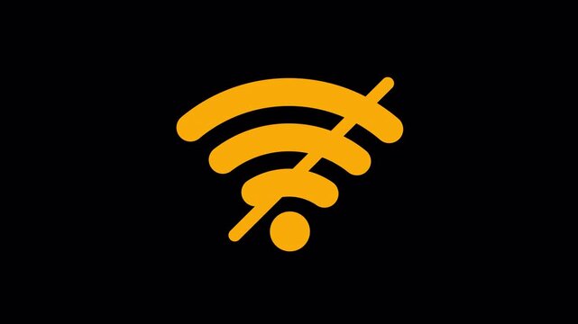 A orange Wi-Fi signal icon with a diagonal slash across it, symbolizing no internet connection or disabled Wi-Fi, displayed on a transparent background.
