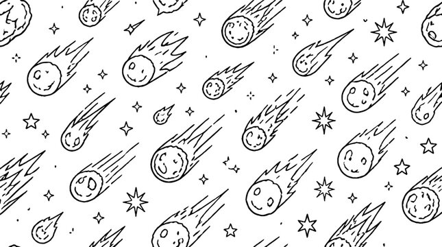 Hand drawn cartoon meteors and stars pattern design.