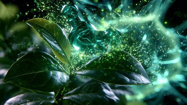 Green Tea Extract Glowing Tea Leaves with Antioxidant Botanical Energy for Skincare and Wellness Concept