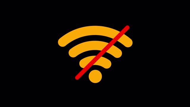 Wifi Disconnected icon with black background, Wi-Fi no internet connection, Wi-Fi no signal indicator, 4k video
