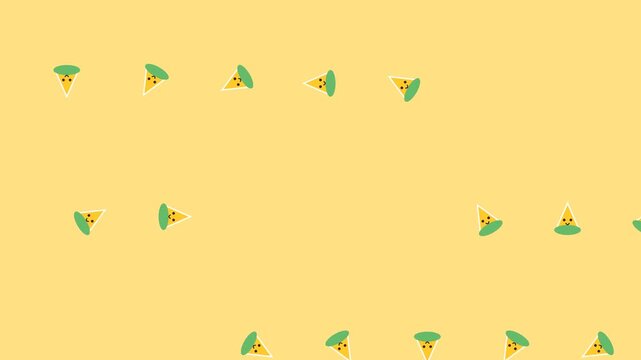 Animated Cute Mini Tumpeng Rice Cartoon Characters Rotating Pattern on Yellow Background Backdrop