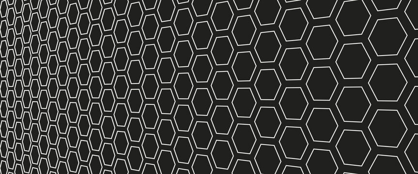Fiber hexagon grid pattern. Dark honeycomb background