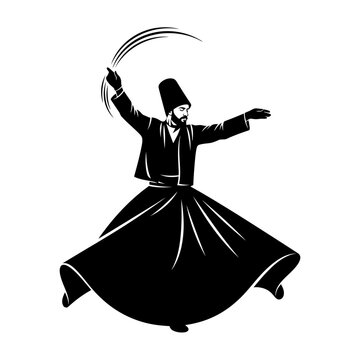 Video sufi whirling dervish silhouette, illustration of a man performing a traditional spiritual dance