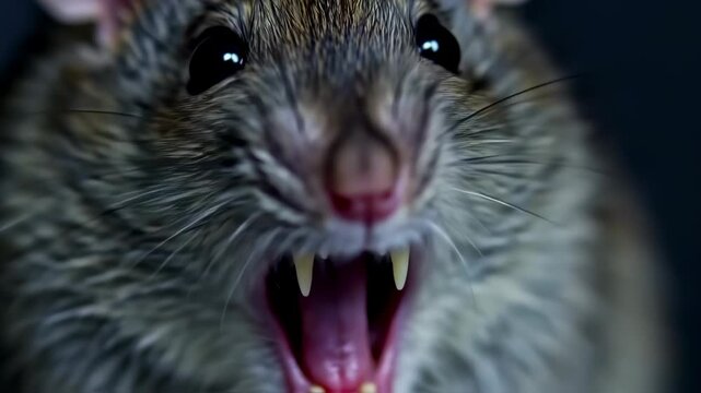 Angry Rat Close-up: A Frightening Display of Rodent Aggression and Sharp Teeth
