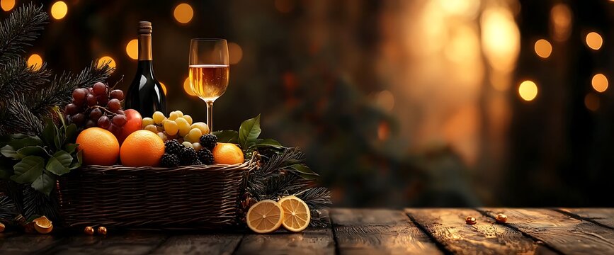 Festive Fruit and Wine Arrangement