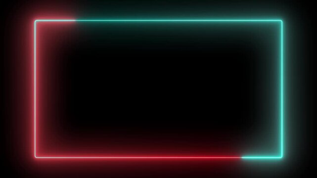 Neon Glow Rectangle Frame Animation Loop. Glowing Neon Rectangle Border Light Frame Animation.