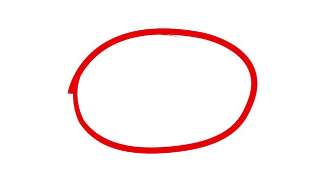 Brush stock red circle marker with drawing on white background. Highlighter marker pen style animation. Circle brush stroke highlight marker for presentation, Hand drawn oval highlight 4k video.