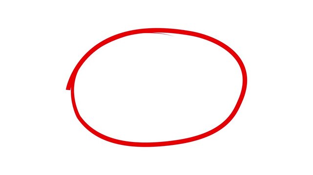 Brush stock red circle marker with drawing on white background. Highlighter marker pen style animation. Circle brush stroke highlight marker for presentation, Hand drawn oval highlight 4k video.