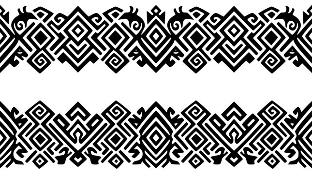 Black and White Tribal Geometric Border Patterns with Ethnic Ornament